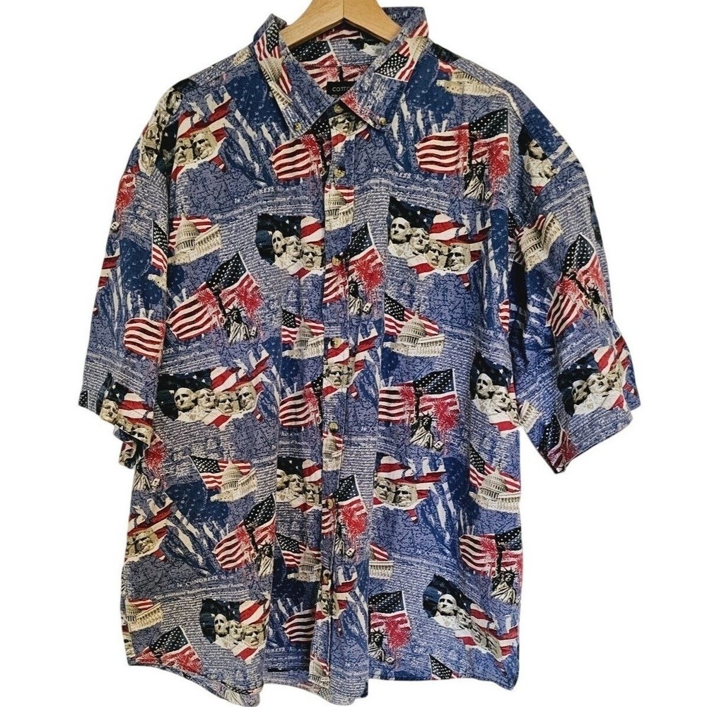 Cotton Trader Shirt Mens 2xl Mt Rushmore 4th July short sleeve allover print - Picture 1 of 6